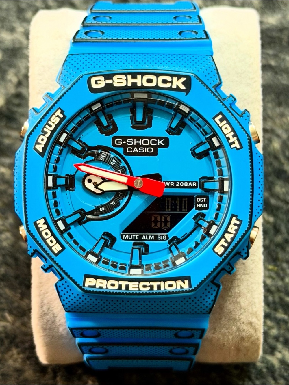 Casio G-Shock Blue Resin Watch with Red Hands
